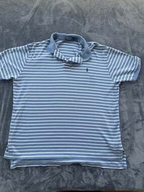 Polo Ralph Lauren Blue and White Striped Short Sleeve Mesh Polo Shirt Size XL